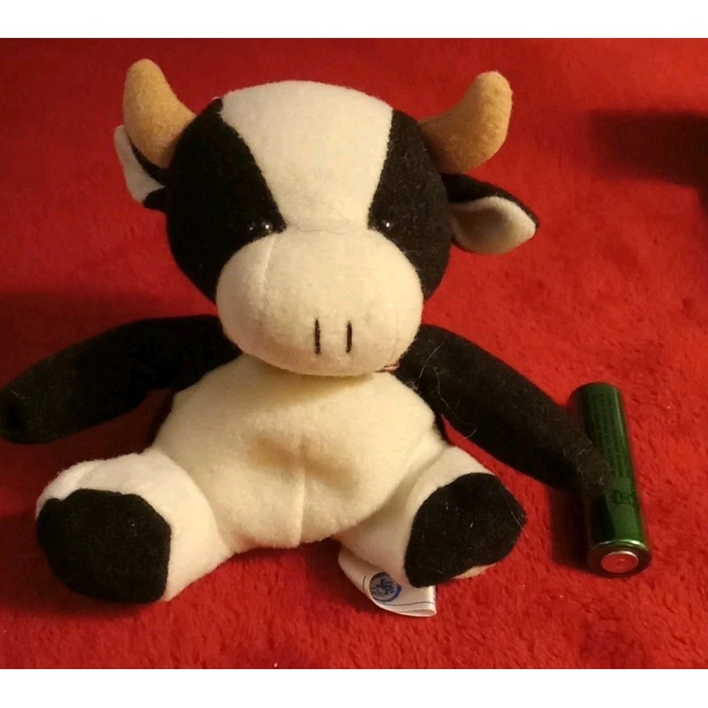 Jerry Elsner Co Black White Spotted Cow Plush Bean Bag Plaid Bow Tie Vintage